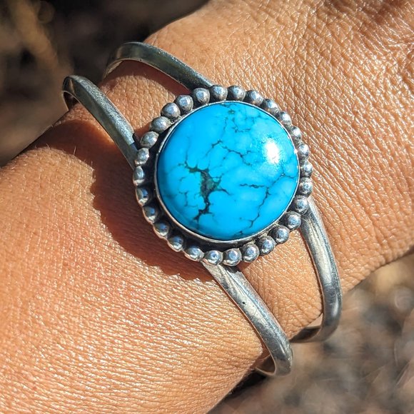 Handcrafted Navajo Turquoise Bracelet‎ Genuine Sterling Silver Jewelry Sz 6.25** - Picture 1 of 10